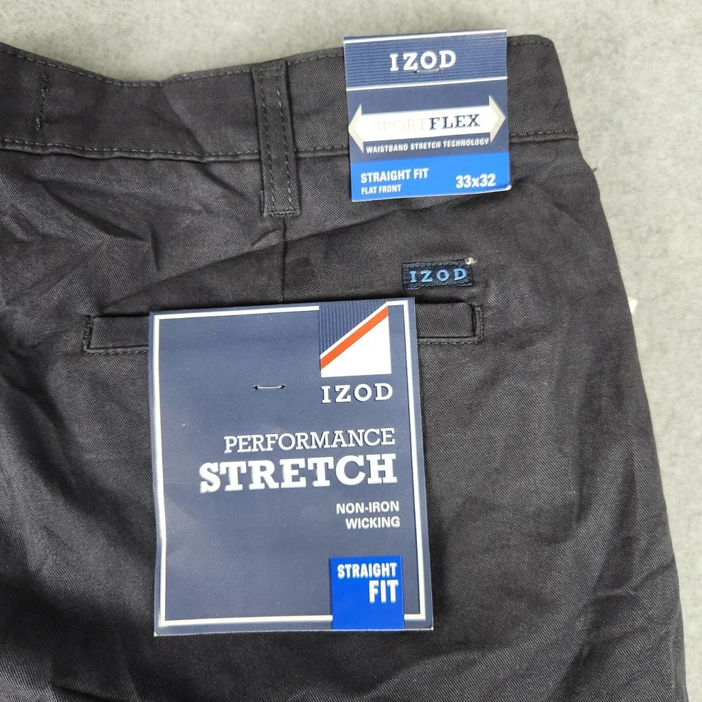 IZOD Pants Mens 33x32 Navy Performance Stretch Straight Fit Chino 46IZAGC05R-411